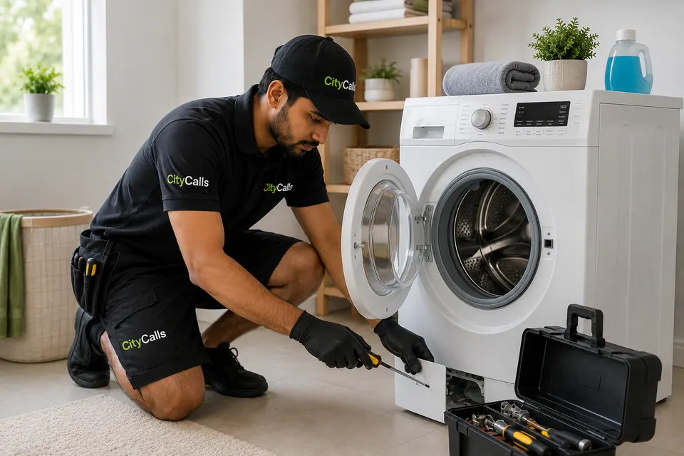 CityCalls technician repairing a washing machine